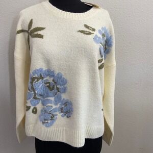 Ted Baker Womens Size M London Cream Floral Wool Alpaca Blend Crew Neck Sweater